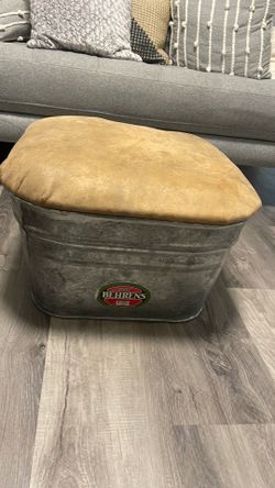 Square Steel cooler/storage with faux leather cushioned cover, 21” x 21”, 11” deep