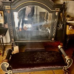 Gothic Victorian style large mirror and bench set