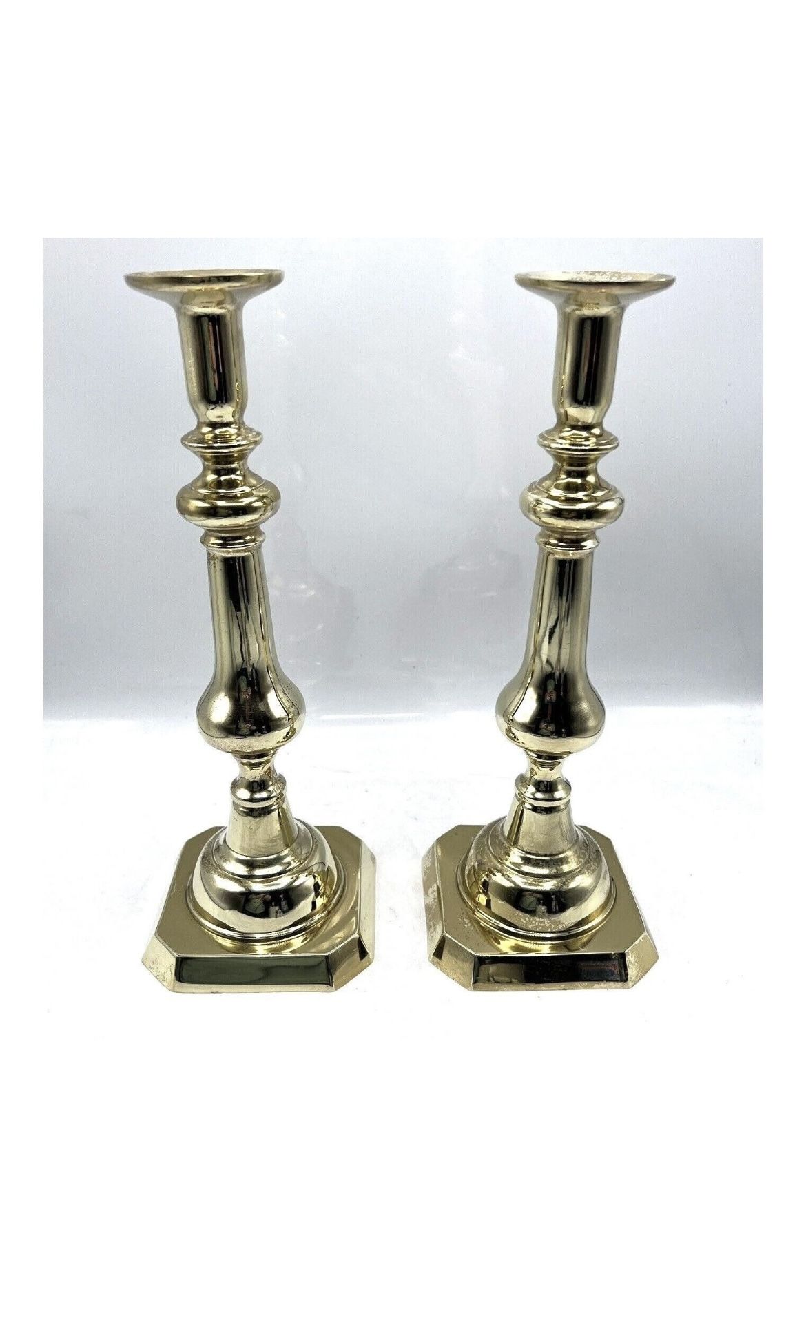 Pair Set Virginia Metalcrafters Harvin Brass Tall Candlesticks 3002B 12.5"