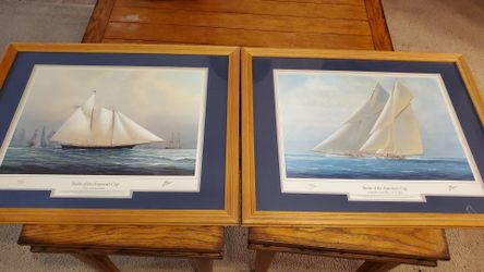 Framed and matted Yacht pictures x2