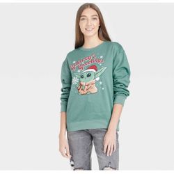 Star Wars Baby Yoda Galaxy's Greetings Christmas Sweatshirt Women's Small

