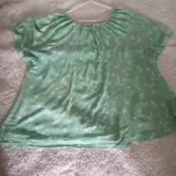 Mint Green Top With White Floral Design.