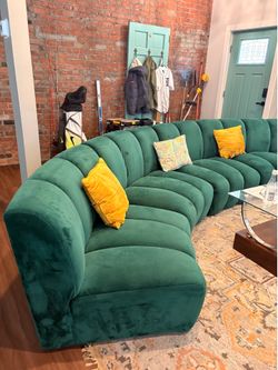 FOR SALE: Stunning Emerald Green Curved Velvet Sectional Sofa