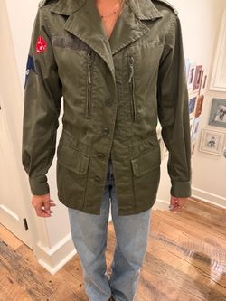 Olive Green Military Utility Jacket with Patches