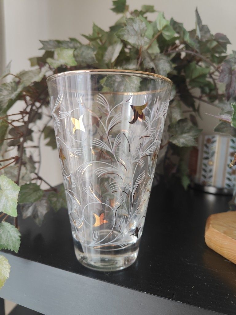 Vintage Libbey 1950s Royal Fern Gold Trimmed Drinking Beverage Glasses 7 Pieces