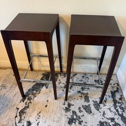 2 sturdy wood bar stool high with bras legs