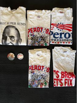 Ross Perot Presidential Campaign Memorabilia 1992 - T-shirts, sweatshirt, pins