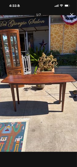 Solid wood made in India Mid Century style table 56 wide 24 derp 29 tall