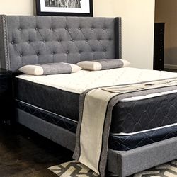 Brand New Queen Size Grey Linen Bed Frame With New Mattress Set/Fast Delivery 