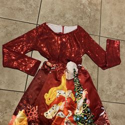 Christmas Sequins  Sleeping Beauty Dress L 10-11 Red Bow Detail