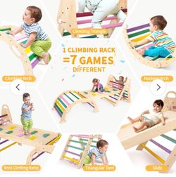 Indoor Climbing Toys for Toddlers 1-3, 7in1 Extra Large Pikler Triangle Set, Foldable Wooden Montess