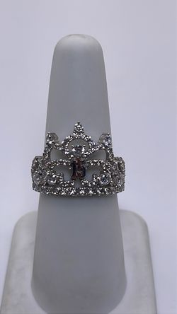 14k white gold crown quinceañera ring with CZ
