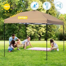 Heavy Duty Pop-Up Canopy Tent, 10x10 Outdoor Canopies, Instant Portable Shelter w/Wheeled Bag, 8 Stakes, UPF50+ 300D Silver Coated, Khaki