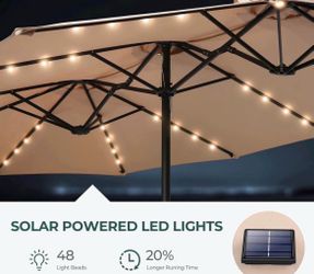 13ft Solar Lights LED Lighted Outdoor Extra Large Market Table Umbrella with Base Included,