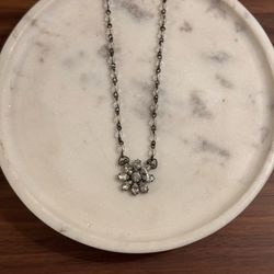 Alex and Ani Crystal Flower Pendant Necklace Gunmetal Rhinestone Daisy Beaded Chain 18 Inch