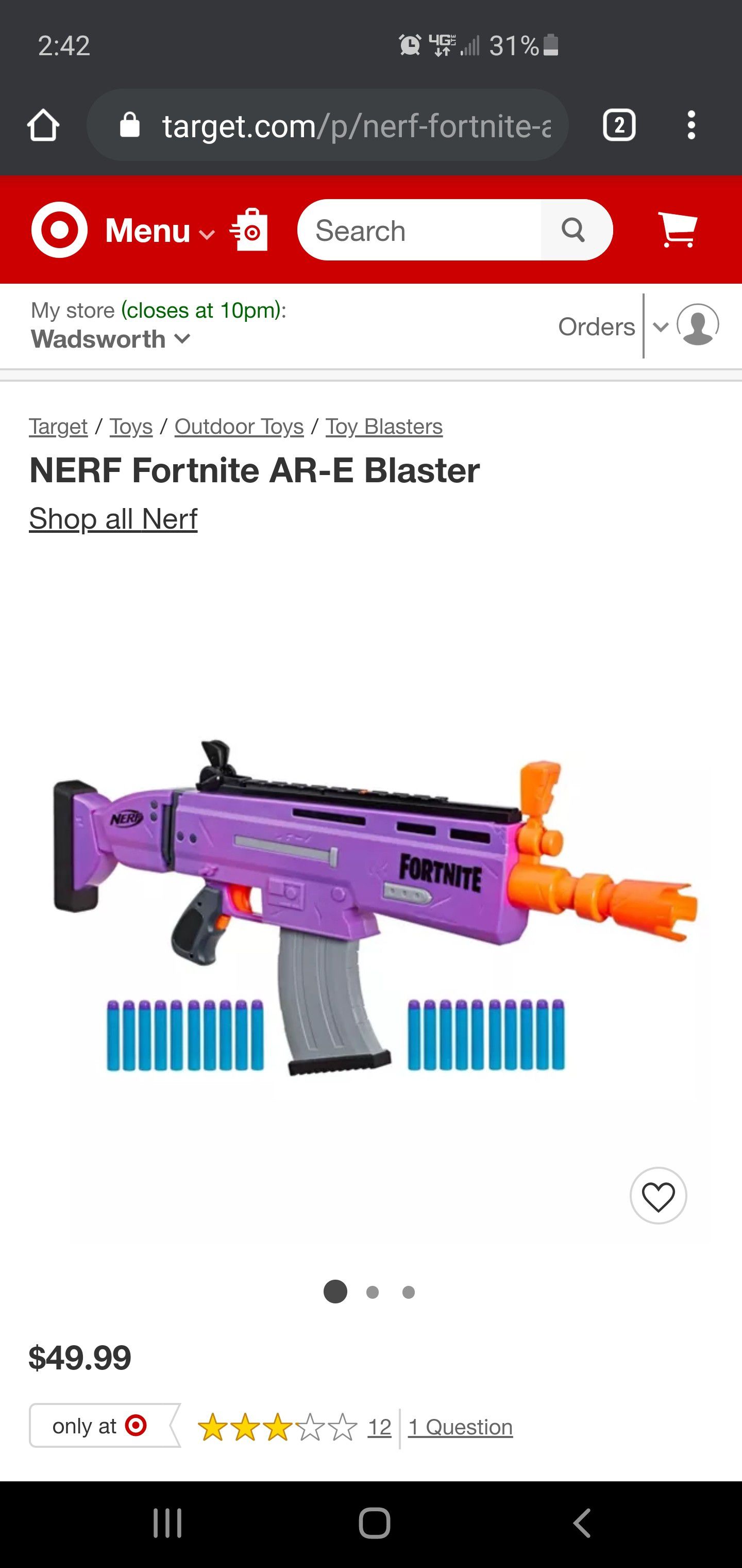 Nerf x Fortnite AR-E Blaster Soft Dart Gun
