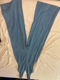 Light Wash Denim Wide-Leg Jumpsuit, V-Neck Button Front, Fits Size S (No Tag)