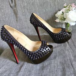 Women's Christian Louboutin Dark Purple Brown Spiked Heels Size 7.5 US (LIMITED EDITION)