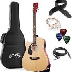 Ashthorpe Full-Size Left-Handed Dreadnought Cutaway Acoustic-Electric Guitar