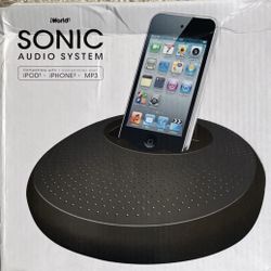iWorld Sonic Audio System Stereo Speaker Dock Black In It’s Original Box