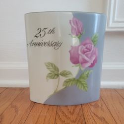 Like New 25th Anniversary Ceramic Vase, No Chips, No Cracks, 8inch Tall, 7 Inches Wide 