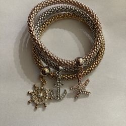 3 Piece Shiny Multilayer Gold Silver and Bronze Bracelet Set