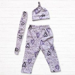 3pc Hearts Hat, Bow & Pants Set