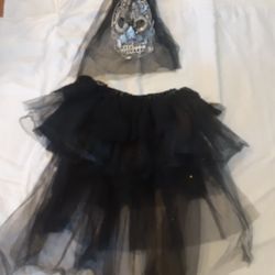 Day Of The Dead Skirt And Hat With Veil Girls Age 7 To 12