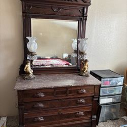 Victorian Mahogany Marbled Top Dresser With Mirror