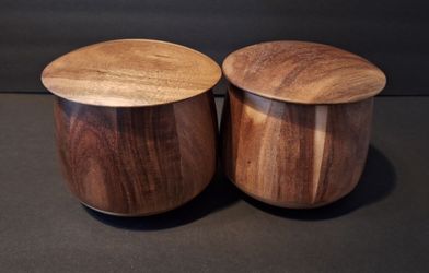 Pair of RYZE Acacia Wood Ritual Coffee Canisters-Like New-Sold As A Pair