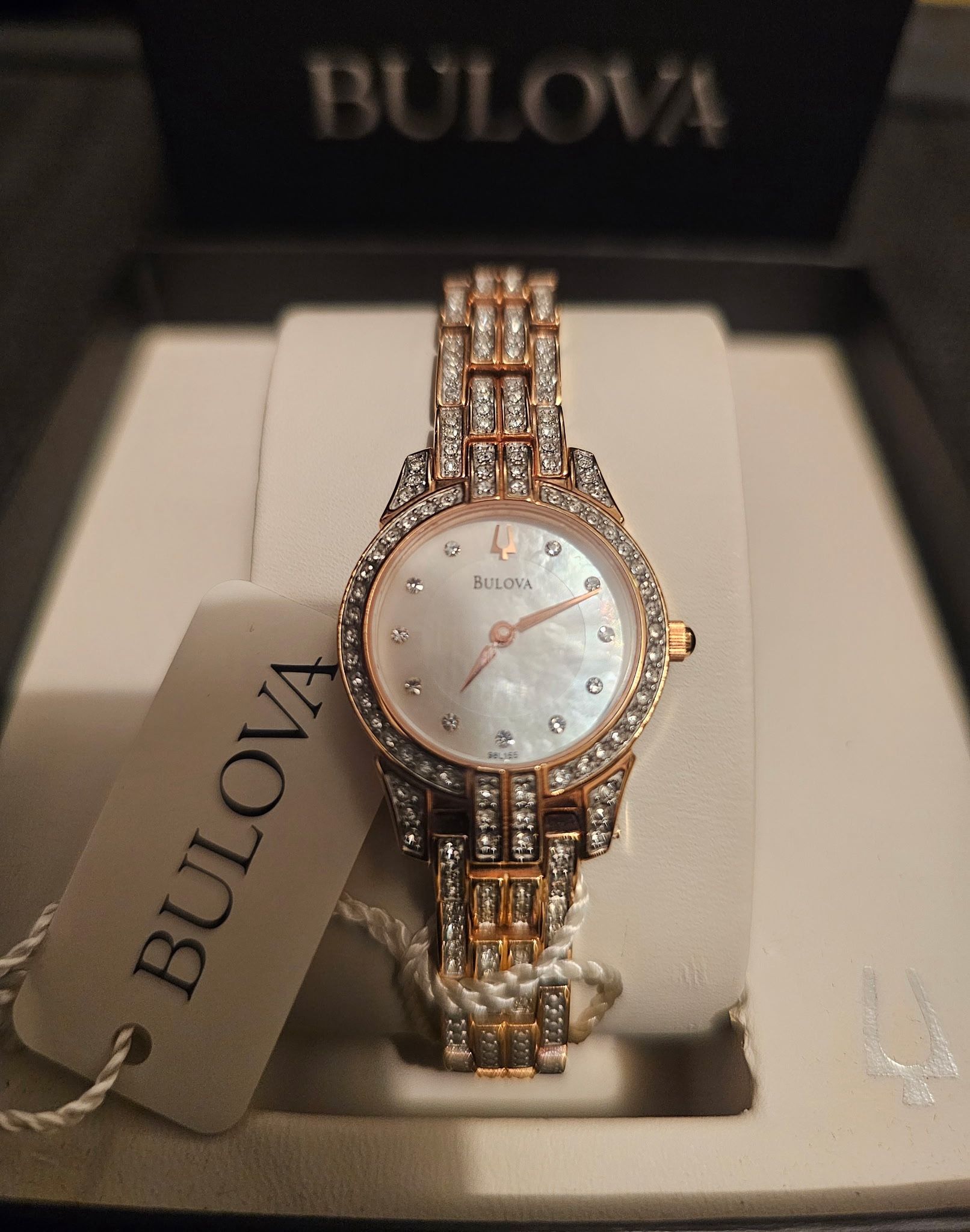 NEW LADIE'S NICE LUXURY ROSE GOLD TONE, 100% ORIGINAL BULOVA BRACELETE WATCH.