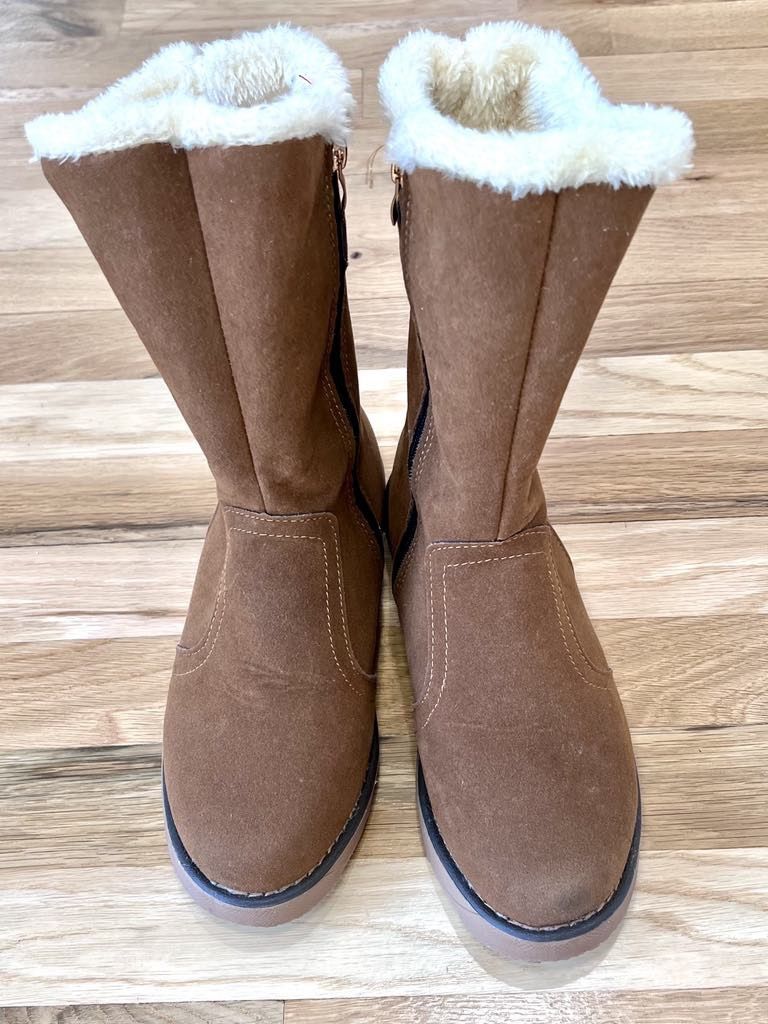 Women's light brown Snow Ankle Boots with Faux Fur Warm lining Shoes 7.5 (39)