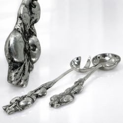 Arthur Court Style Apple Motif Aluminum Salad Server Set Spoon & Fork 11”