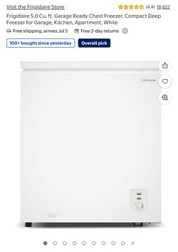 Frigidaire 5.0 Cu. ft. Garage Ready Chest Freezer, Compact Deep freezer