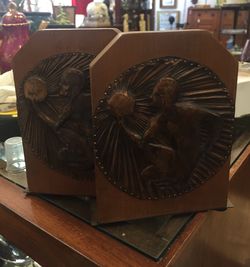 Mid Century Vintage Wood Copper Bookends