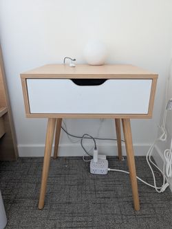 Wood Nightstand End Side Table with Drawer & Solid Wood Legs