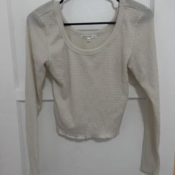 white long sleeve top, cropped, size medium 