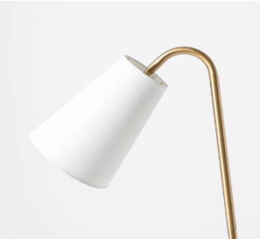 Brand New Threshold Floor Lamp brass Finish White Fabric Shade
