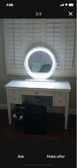 White Vanity Desk with LED Mirror