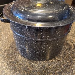 Granite Ware Water Bath Canner Canning pot, black speckled with lid, large black metal approx 13.5" diameter