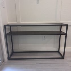 West Elm Console Table – Glass Top + Grey Wood – 46” – Modern