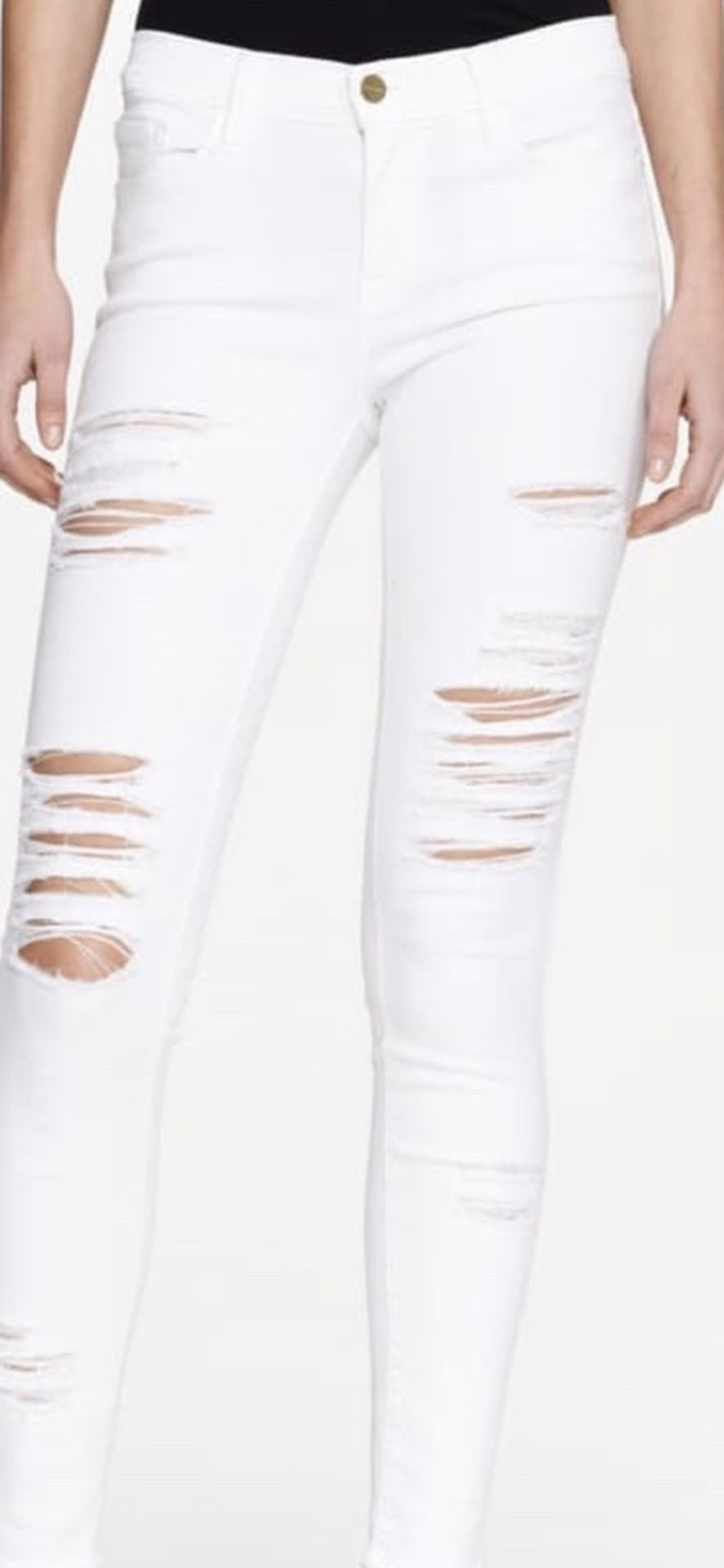 FRAME White Denim Le Skinny De Jeanne Distressed Mid Rise Skinny Jeans 27