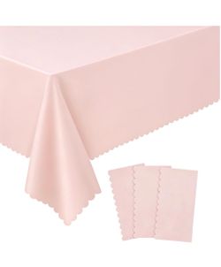 8 piece Plastic Light Pink Tablecloths, Scalloped Table Cloth