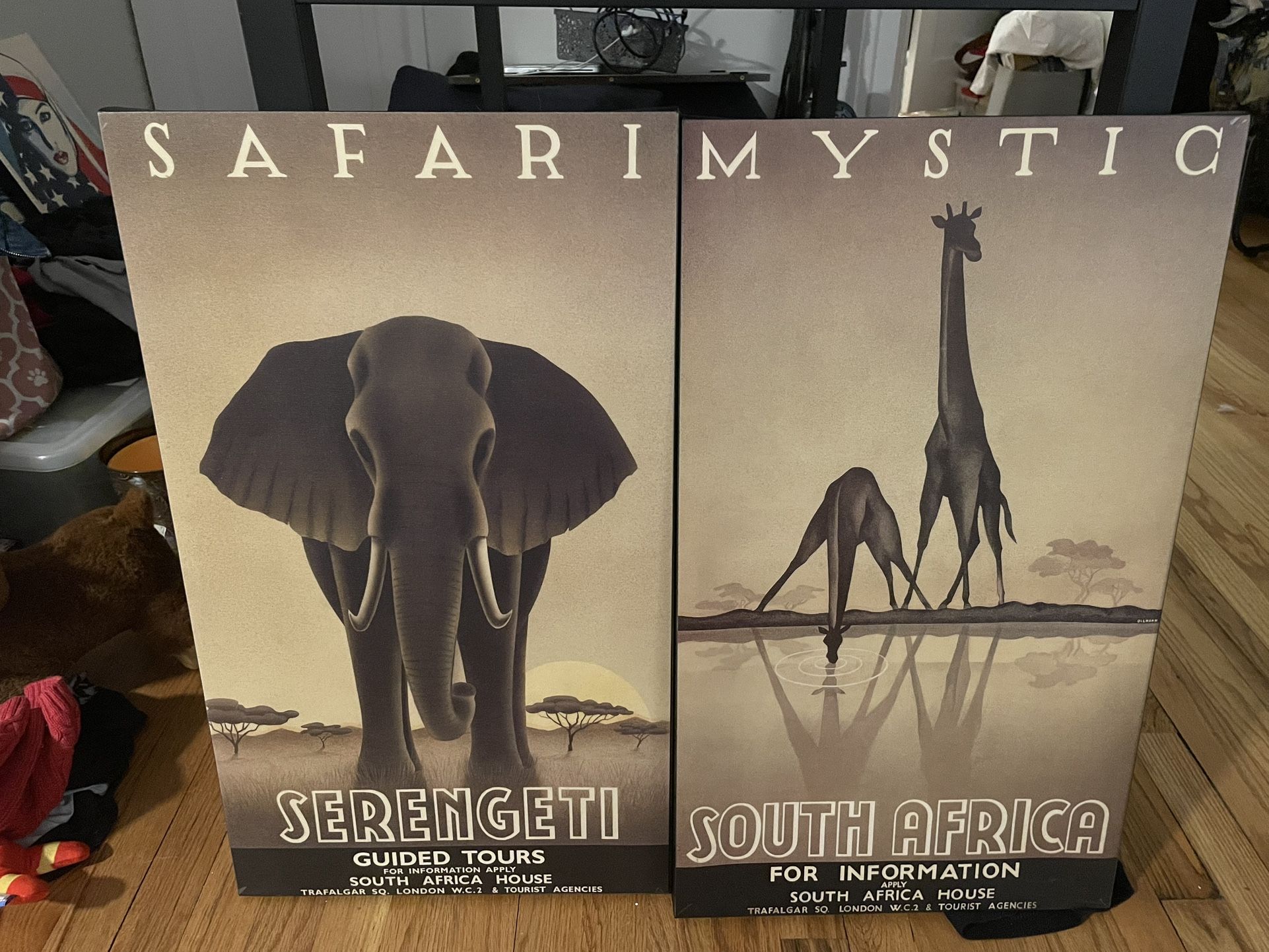 "Vintage-Style Travel Art Prints - $40 each or BOTH for $70! - Safari Serengeti" & "Mystic South Africa"