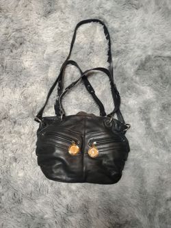 Black Leather Shoulder Bag with Gold Hardware