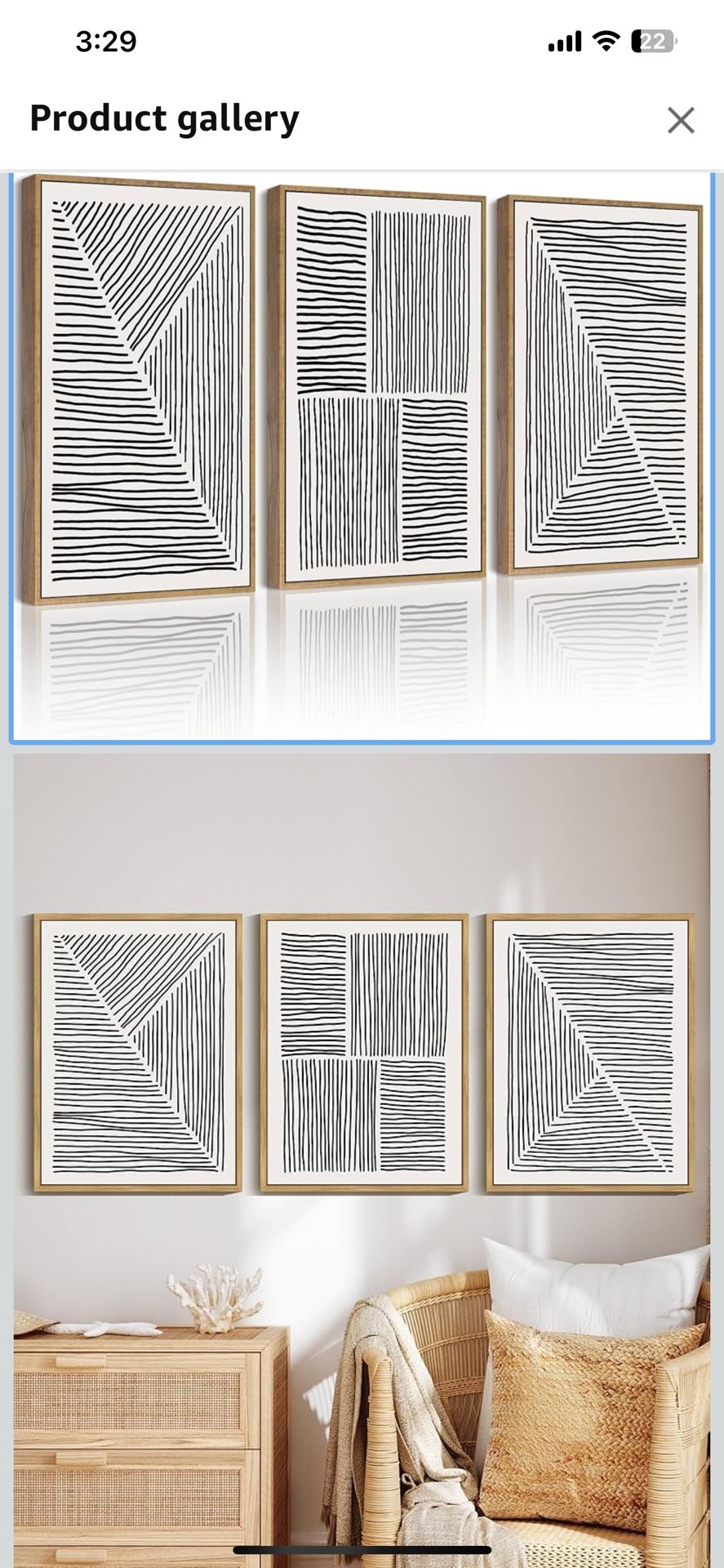 Drsoum Mid-Century Modern Framed Wall Art Minimalist Abstract Boho Black Line Wall Decor Geometric Artwork Kitchen Dining Room 11x14in Natural Framed