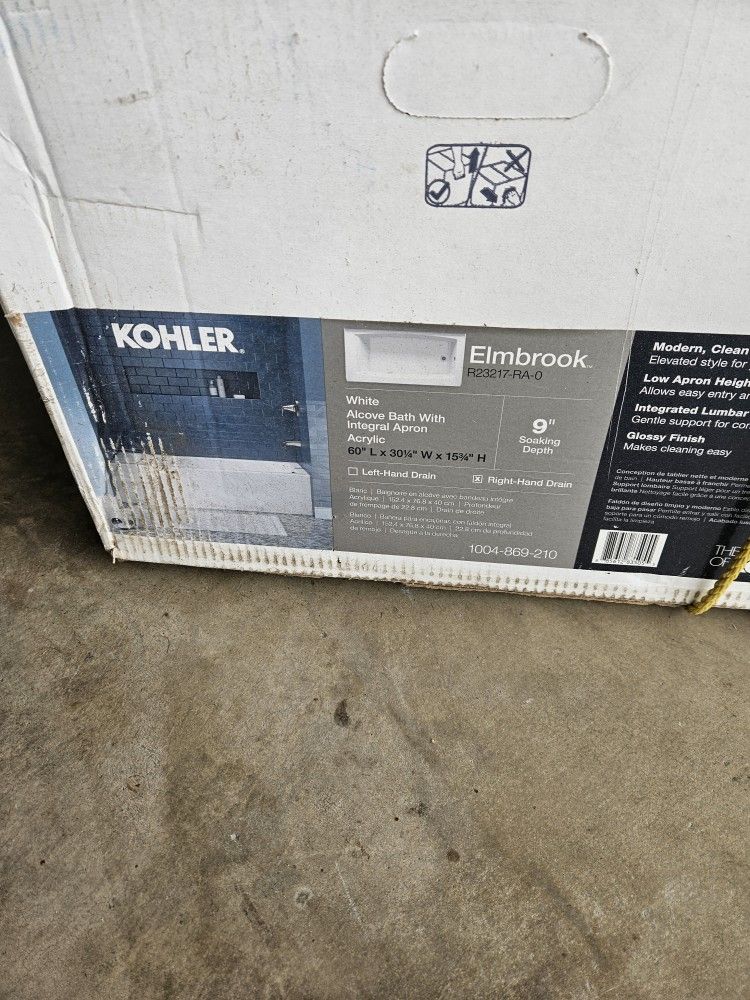 Kohler, White , Right Side Tub