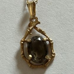 14K Yellow Gold Genuine Brown Jadeite Pendant Necklace