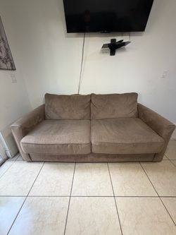 Beige Fabric Two-Cushion Sofa - Sofa Cama
