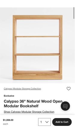 Crate & Barrel Calypso 36” Natural Wood Open Modular Bookshelf
